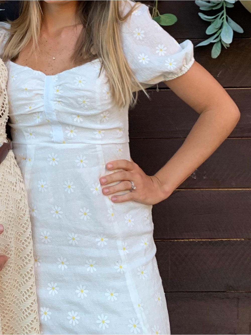 Nasty Gal White Daisy Puff-Sleeve Dress